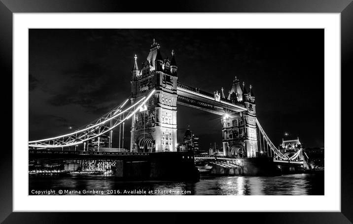 Tower Bridge at Night Framed Mounted Print by MazzBerg 