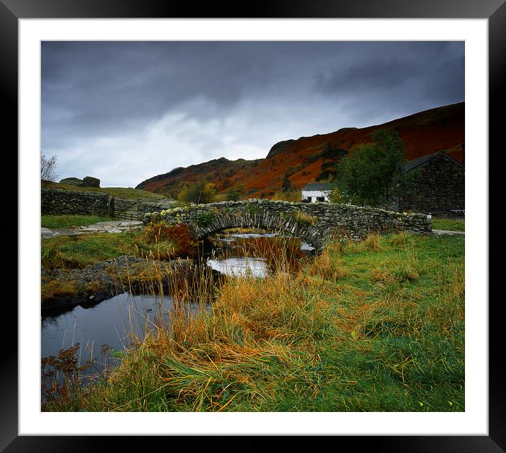 England: Pack horse bridge, Watendlath, Cumbria Framed Mounted Print by David Bigwood