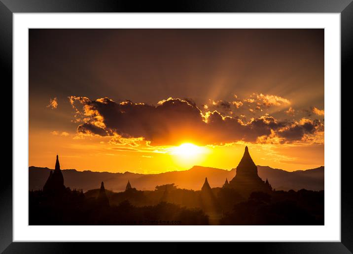 Bagan, Temples, Myanmar, Sunset Framed Mounted Print by James Reed