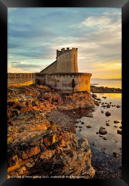 Saltcoats Lido Tower at Sunset Ayrshire Scotland Framed Print by Peter Gaeng