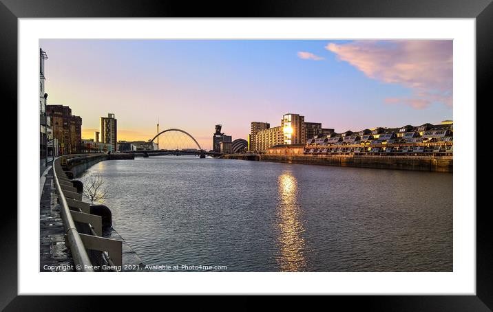 River Clyde Sun reflection - Glasgow Framed Mounted Print by Peter Gaeng