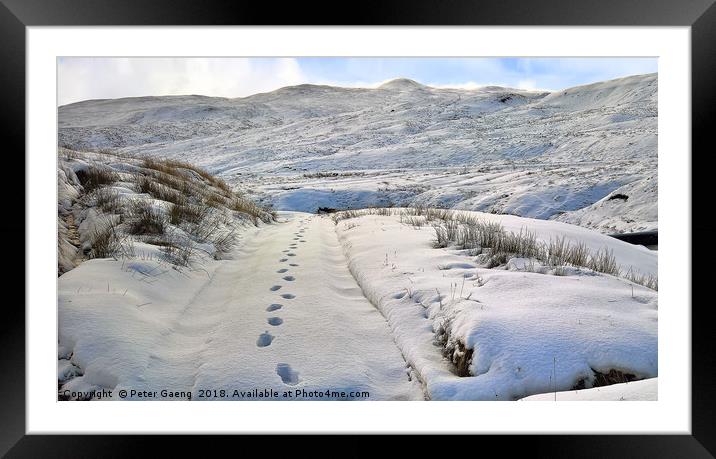 Footsteps in the snow Framed Mounted Print by Peter Gaeng