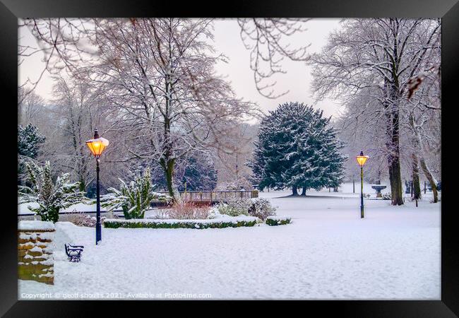 The Pavilion Gardens in the snow Framed Print by geoff shoults