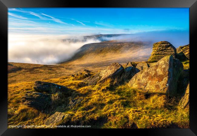 Kinder Scout, autumn mists Framed Print by geoff shoults