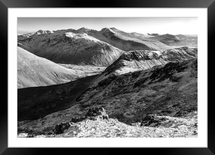 Mosedale and Scafell, monochrome Framed Mounted Print by geoff shoults