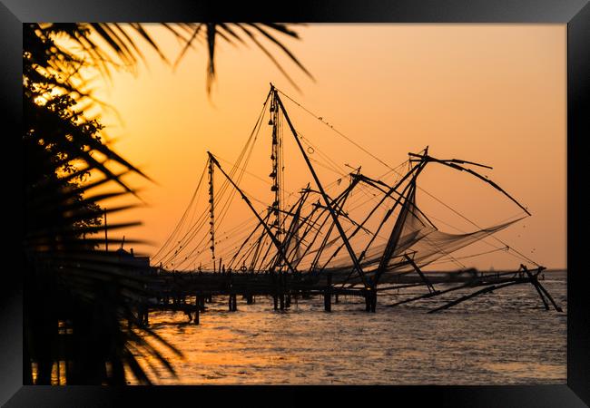 The Chinese Fishing Nets, Kochi, India Framed Print by geoff shoults