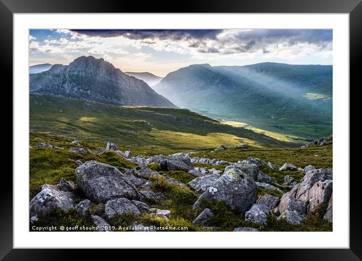 Evening light, Tryfan, Snowdonia Framed Mounted Print by geoff shoults
