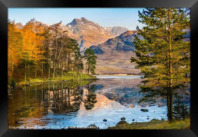 Blea Tarn and The Langdale Pikes Framed Print by geoff shoults