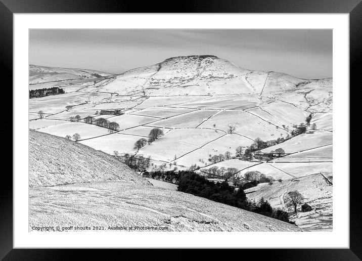 Shutlingsloe, black and white Framed Mounted Print by geoff shoults