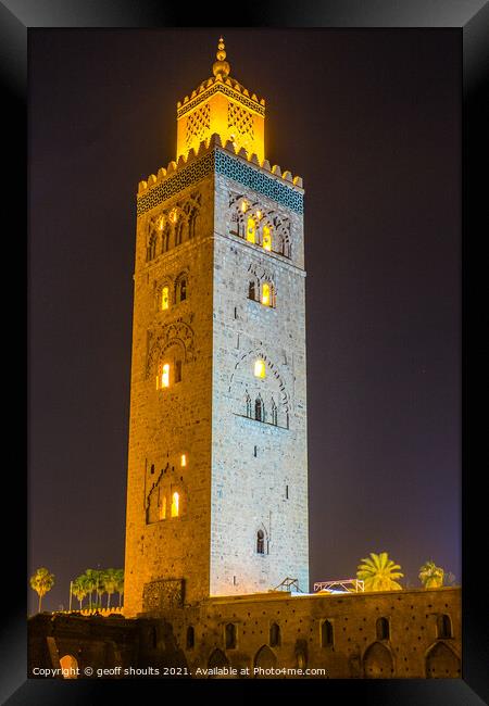 Koutoubia Mosque Framed Print by geoff shoults