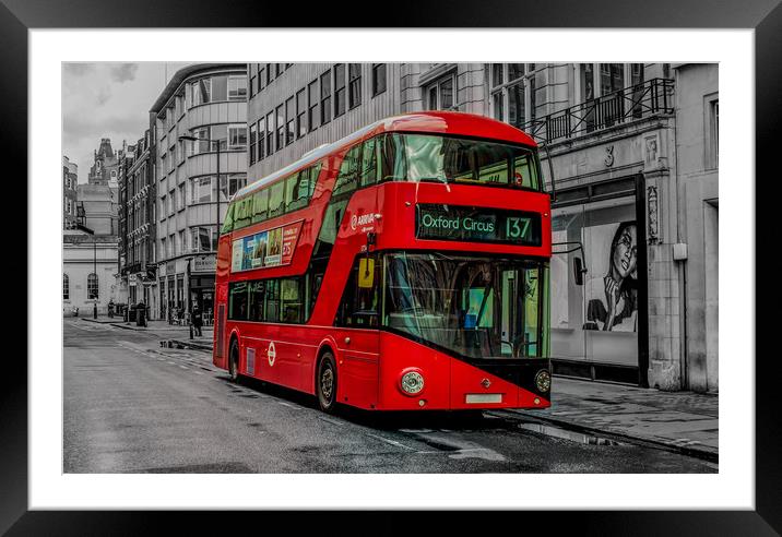Red London Bus, London, Oxford Street,  Framed Mounted Print by Bhupendra Patel