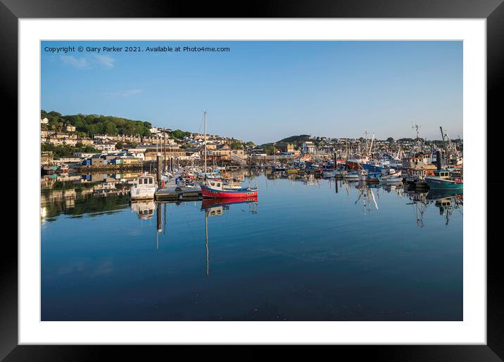 Newlyn Harbour Reflections Framed Mounted Print by Gary Parker