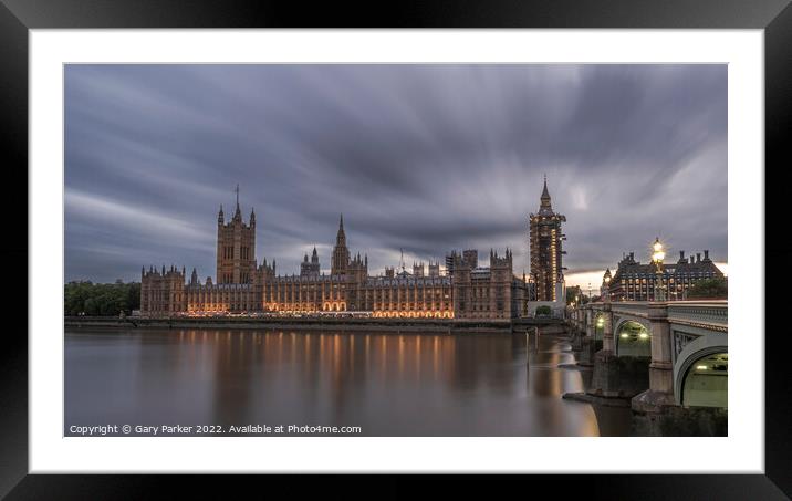 Houses of Parliament at dusk Framed Mounted Print by Gary Parker