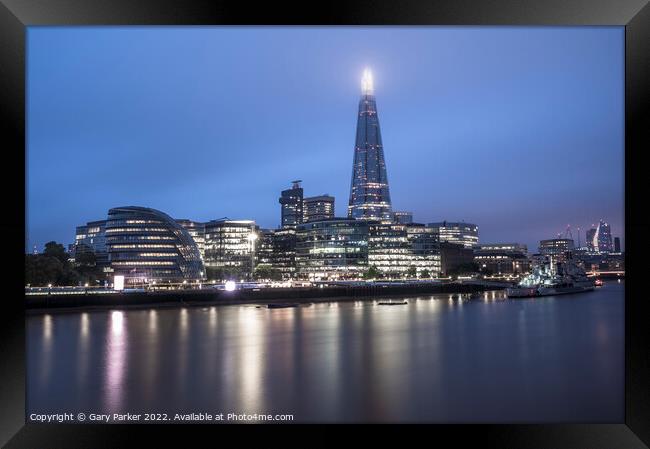 London Skyline at Night Framed Print by Gary Parker