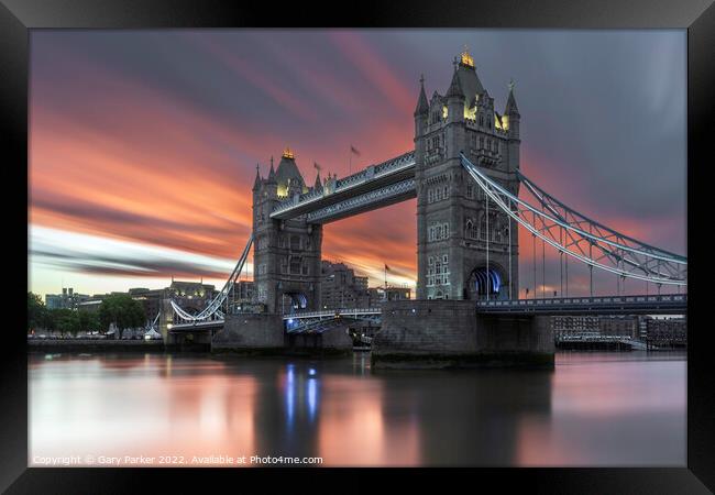 Tower bridge at sunrise.   Framed Print by Gary Parker