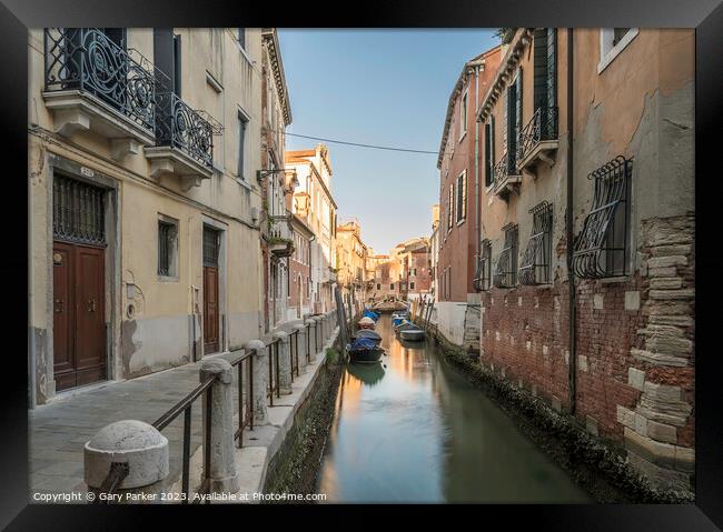 Typical Venetian canal, early in the morning.  Framed Print by Gary Parker