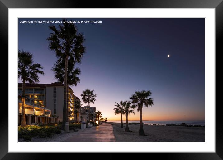 A beach path on Coronado beach, San Diego, at sunrise.  Framed Mounted Print by Gary Parker