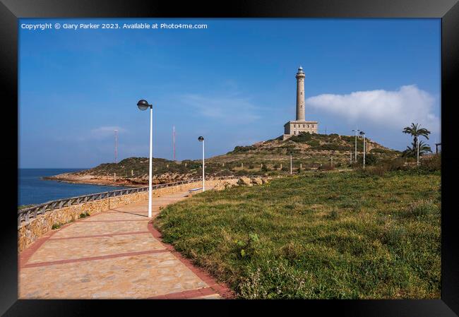 Walking path leading towards the lighthouse in Cabo de Palos, near Murcia, Spain.	 Framed Print by Gary Parker