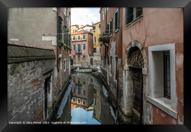 Typical Venetian canal, early in the morning. Venice, Italy.  Framed Print by Gary Parker