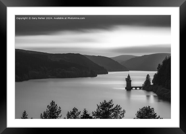 Lake Vyrnwy, Mid Wales, in Black and White Framed Mounted Print by Gary Parker