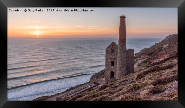 Cornish tin mine at sunset Framed Print by Gary Parker