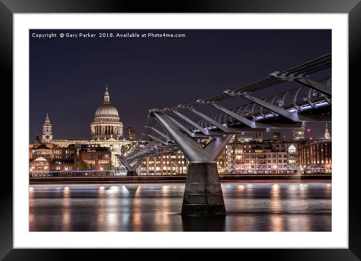 St Paul's and the Millennium Bridge at night Framed Mounted Print by Gary Parker
