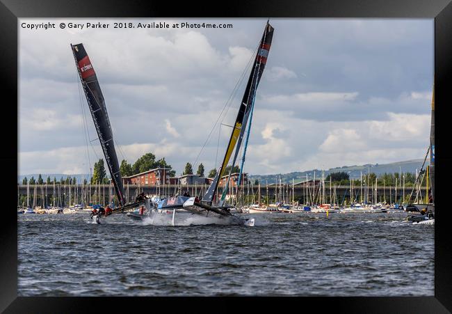 Extreme Sailing - Cardiff Bay - Two Catamarans Framed Print by Gary Parker