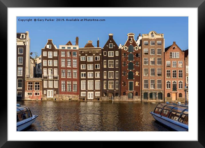 Tall Dutch houses, overlooking an Amsterdam canal Framed Mounted Print by Gary Parker