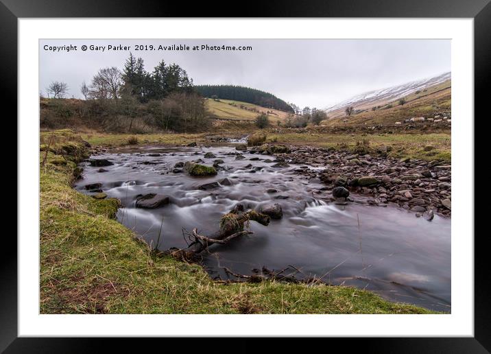 Fast flowing mountain stream in the Brecon Beacons Framed Mounted Print by Gary Parker