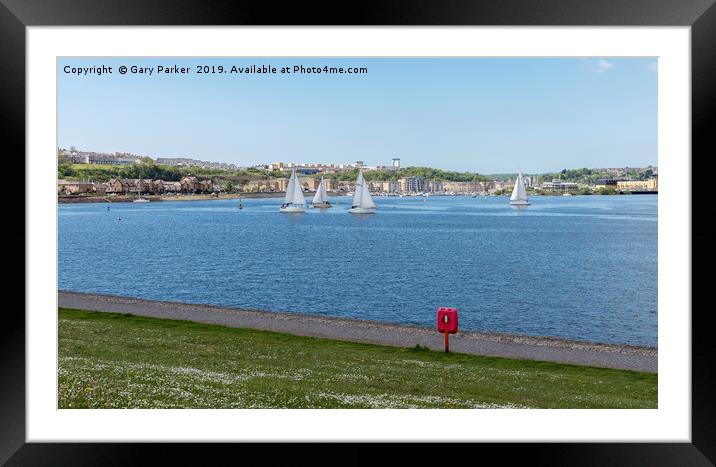 Cardiff Bay view of the water, with sailing boats	 Framed Mounted Print by Gary Parker