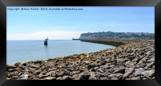  Cardiff Bay, South Wales. Large stone breakwater Framed Print by Gary Parker