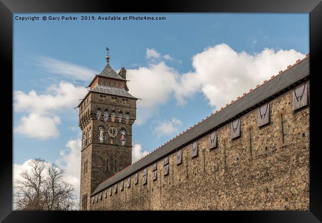 Cardiff castle walls and tower, in Wales  Framed Print by Gary Parker