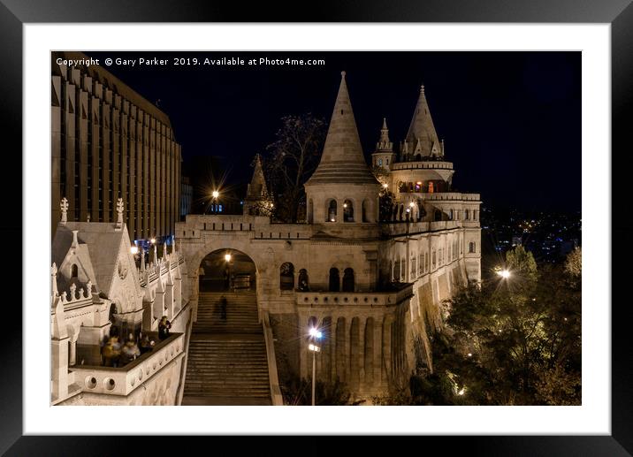 Fisherman's Bastion, Budapest, Hungary, lit up Framed Mounted Print by Gary Parker