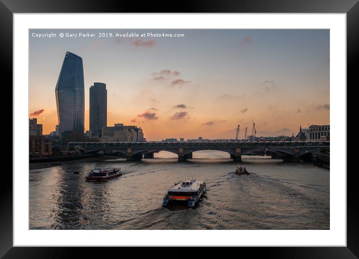 Sunset over the river Thames, London Framed Mounted Print by Gary Parker