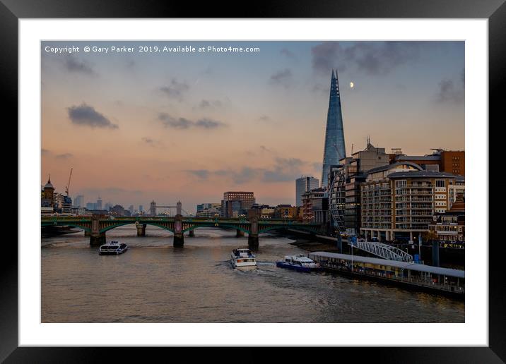 Sunset over the river Thames & the Shard, London. Framed Mounted Print by Gary Parker
