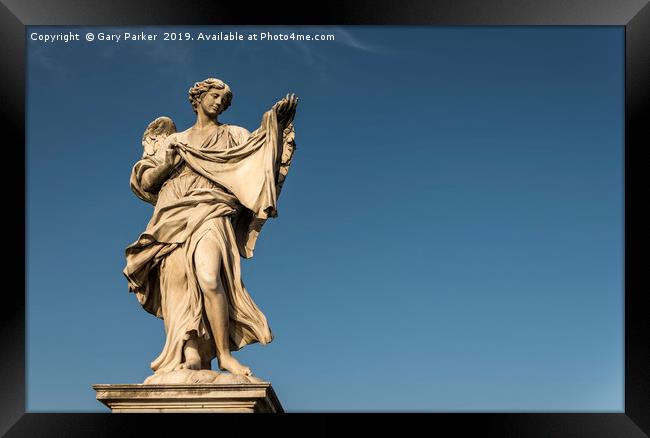 A large, stone statue of an angel, Rome Framed Print by Gary Parker