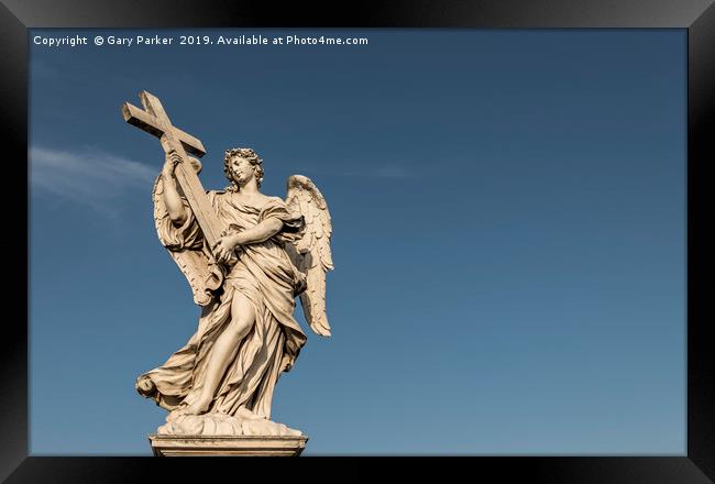 A large, stone statue of an angel, rome Framed Print by Gary Parker