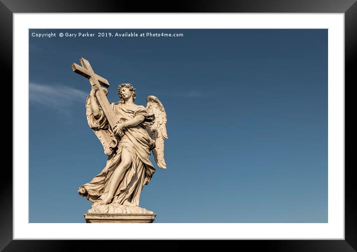 A large, stone statue of an angel, rome Framed Mounted Print by Gary Parker
