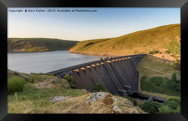 Claerwen Reservoir and dam, in the Elan Valley Framed Print by Gary Parker