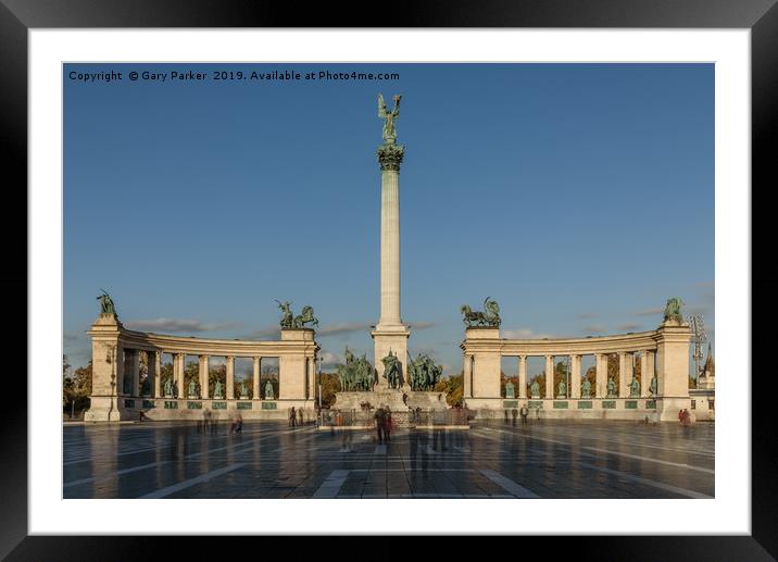 Hero's Square, Budapest, Hungary, on a bright, sun Framed Mounted Print by Gary Parker