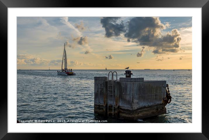 Catamaran, sailing towards the horizon Framed Mounted Print by Gary Parker