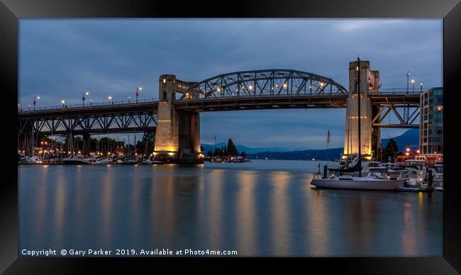 Burrard Bridge, Vancouver, Canada, at dusk Framed Print by Gary Parker