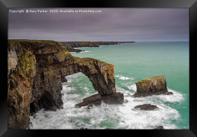 The Green Bridge of Wales. Pembrokeshire. Framed Print by Gary Parker