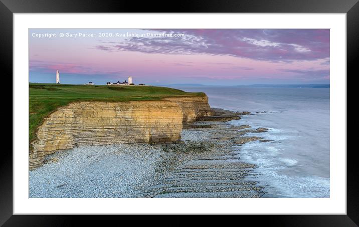 Nash Point lighthouse, south Wales, at sunset.  Framed Mounted Print by Gary Parker
