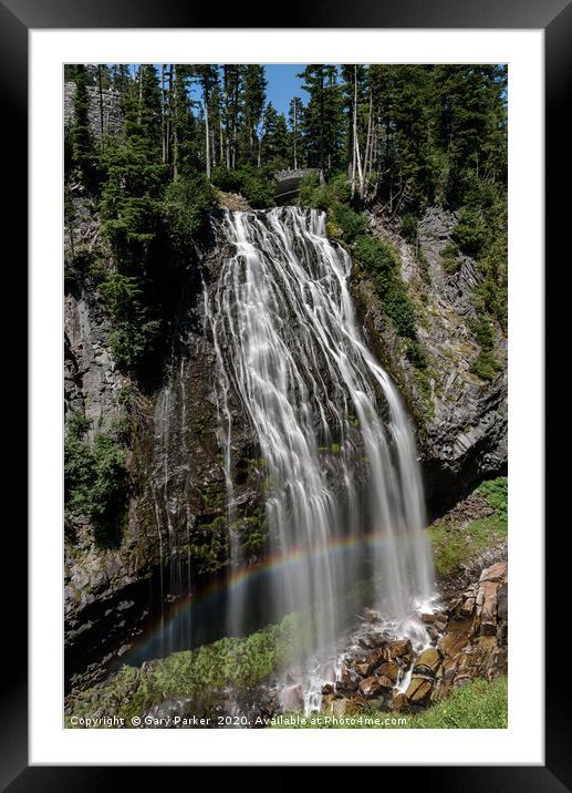 Narada Falls, in Mount Rainier National Park.  Framed Mounted Print by Gary Parker