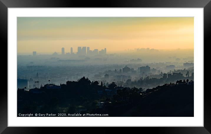 View of downtown Los Angeles, at sunset.	 Framed Mounted Print by Gary Parker