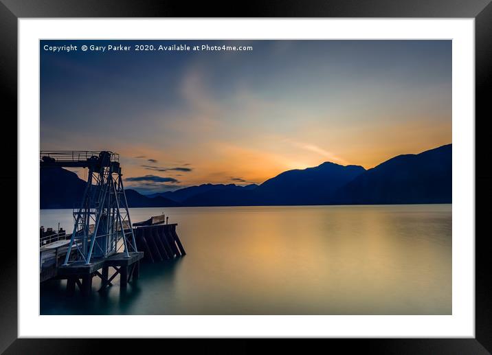 Pier overlooking Porteau Cove, BC, Canada, sunset Framed Mounted Print by Gary Parker