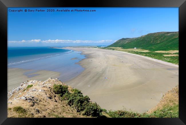 Rhossili beach, from the Welsh Coastal path Framed Print by Gary Parker