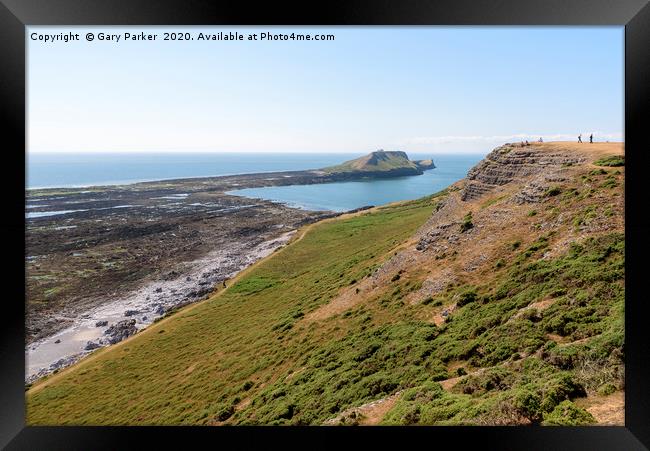 Worms Head, from the Wales Coastal Path.  Framed Print by Gary Parker