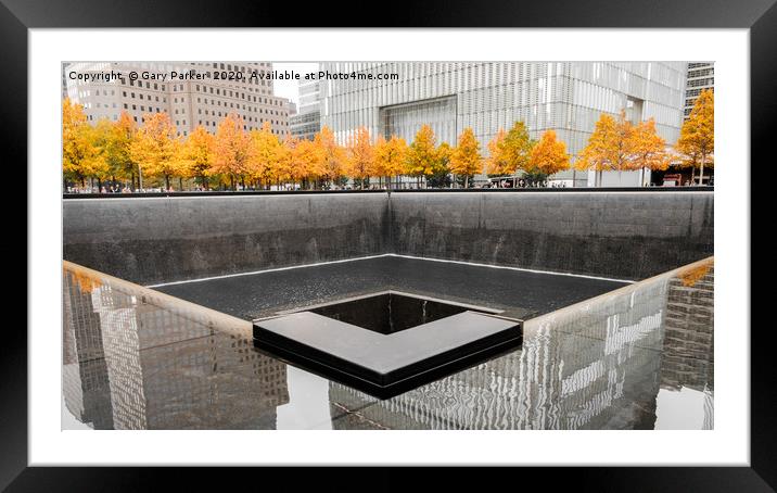 World Trade Center memorial in Lower Manhattan  Framed Mounted Print by Gary Parker